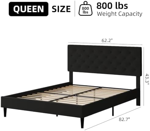 HOMBCK Queen Bed Frame with Adjustable Headboard, Black
