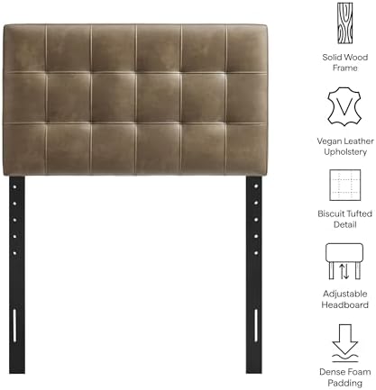 Modway Lily Faux Leather Twin Size Headboard with Biscuit Tufting in Mushroom - Vegan Leather Upholstery with Padded Design and 5 Height-Adjustable Mounts