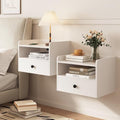 Floating Nightstand Set of 2 Modern Night Stands with Drawer and Open Shelf