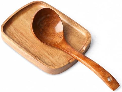 5.9 Inches Acacia Wood Spoon Rest For Stove Top - Smooth Rectangular Wooden Spoon Holder For Kitchen Counter with Non Slip Silicone Feet, Perfect Holder for Spoons, Brown