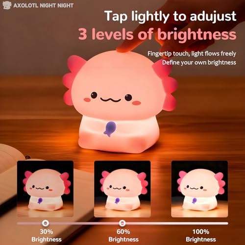 Axolotl Night Light, Kids Rechargeable LED Night Lamp with Timer