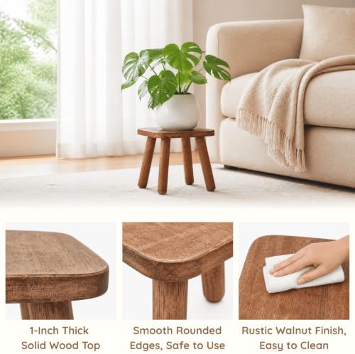 Youeon 9 Inch Small Wooden Step Stool, Non-Slip One Step Stool for Adults, Holds up to 300 Lbs, Portable & Sturdy, Footstool for Bedroom, Bathroom, Kitchen, Easy to Assemble