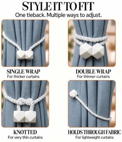 NazTur Magnetic Curtain Tiebacks, Curtain Ties, No-Drill Holdbacks (2 Pack)