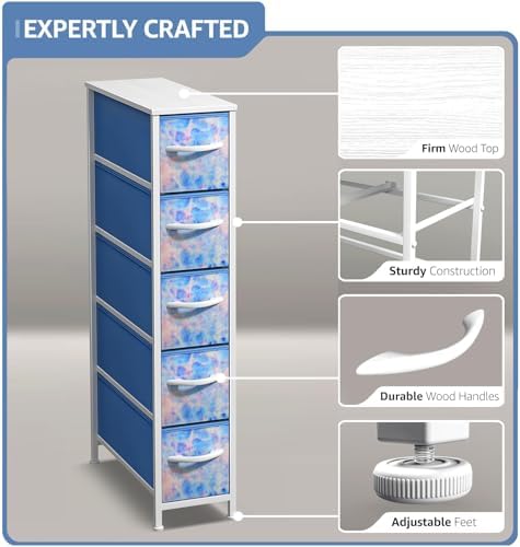 Sorbus 5-Drawer Narrow Dresser for Bedroom (Tie Dye Blue)