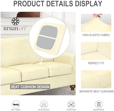 URBANLIFE 4-Piece Stretch Sofa Covers for 3 Cushion Couch, Cream