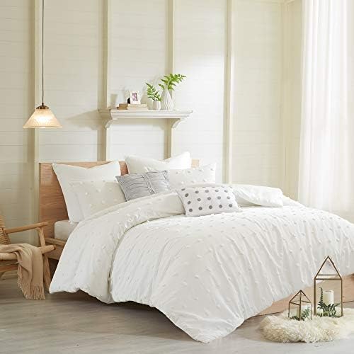 Intelligent Design Cotton Jacquard Pompom Ivory King Duvet Cover Set, 7pc
