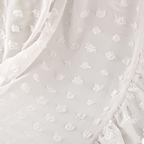 Wonder Space Elegant Kids Bed Canopy - Lace Chiffon Netting with Pom Pom, Princess Girls Fairy Dream Tent, Nursery Room Baby Crib Hanging Curtain Mosquito Net Children Reading Nook Decoration (White)