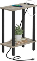 TUTOTAK Narrow Side Table, 2-Tier Small End Table with Charging Station