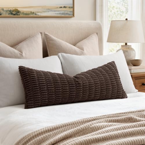 MIULEE Lumbar Corduroy Throw Pillow Cover for Bed 14x36 Dark Brown