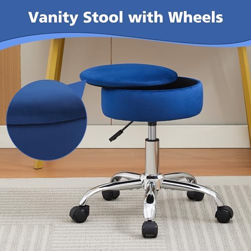 Adjustable Vanity Stool Storage Swivel Rolling Vanity Chair with Wheels