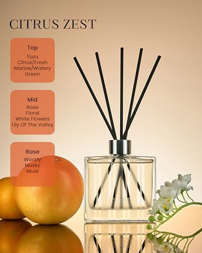 M&SENSE Reed Diffuser Set, Citrus Zest, 7.04 oz Natural Essential Oil