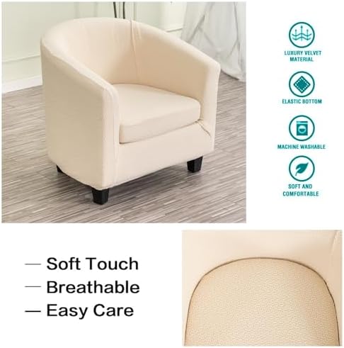 NILUOH Stretch Club Chair Slipcover 2-Piece Set for Barrel & Tub Chairs, Soft Armchair Cover - Removable Washable Furniture Protector, Living Room Armchair Cover,Off-White