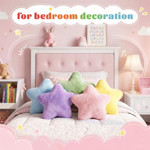Soaoo 5 Pcs Star Fluffy Pillow Star Shape Pillow, Pastel Collection