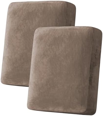 H.VERSAILTEX Velvet Stretch Couch Cushion Cover Plush Cushion Slipcover for Chair Loveseat Sofa Cushion Furniture Protector Seat Cushion Sofa Cover (2 Piece Medium Sofa Cushion Covers, Mocha)