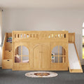 SOFTSEA Twin Size Kids Loft Bed with Slide and Storage Stairs, Natural