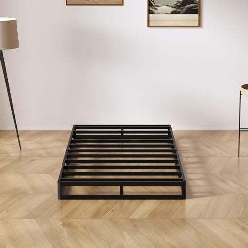 Twin Size Box Springs - 5 Inch Low Profile Mattress Foundation No Noise Heavy Duty Metal Basics Bed Base with Clean Fabric Cover, Easy Assembly