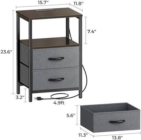 Huuger Nightstands Set of 2, End Tables with Charging Station, Side Table