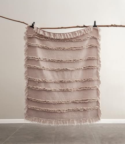 Ultra Soft Pre-Washed Warm Quilted Throw Blanket, Ruffle Fringed Rose King Size Boho Blankets, Stone Washed Chic Rustic Throws for Sofa Couch Bed Chair, 104"x90"