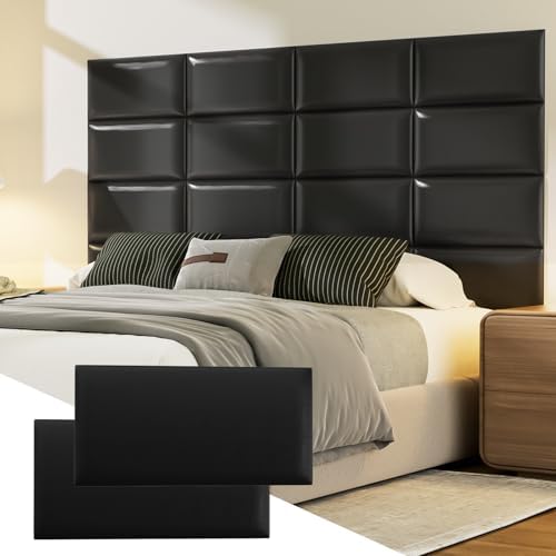 Elvone Upholstered Peel and Stick Headboard Panels, Black, 12 Pack