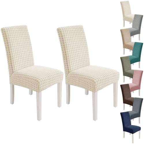 MAXIJIN Dining Chair Covers Set of 2, Stretch Kitchen Chair Covers for Dining Chairs, Removable Washable Parson Seat Slipcover for Home, Restaurant, Hotel, Banquet (Beige)