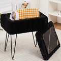 16.5" Faux Mink Fur Storage Ottoman Soft Footstool Vanity Chair Metal Legs