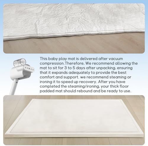 Baby Play Mat for Floor Nursery Rug Muscle Mat Area Rug Playroom Rug 39"x59" Playpen Mat Elastic Foam 1.3" Thick Crawling Mat for Babies,Toddlers, Infants, Kids,Cream