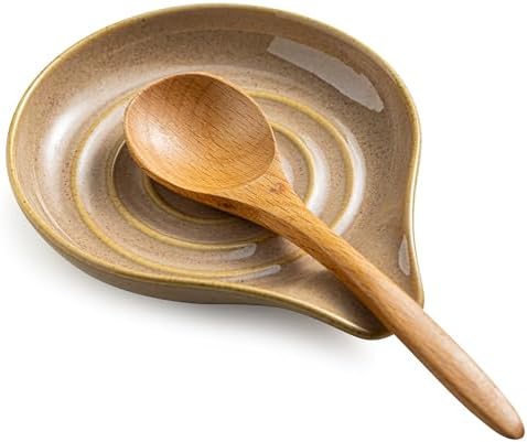 Spoon Holder, Porcelain Cooking Spoon Rest for Stove Top, Large Utensil Rest for Spoons, Ladles, Tongs, Spatula or Kitchen Counter Farmhouse Cooking, Coffee Bar Accessories, 5 Inches (Brown)