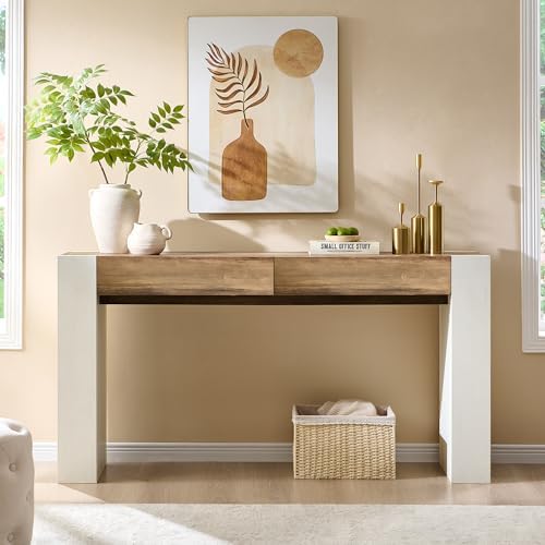OKD 63" Console Table with Drawers, Thick Block Entryway Table, White