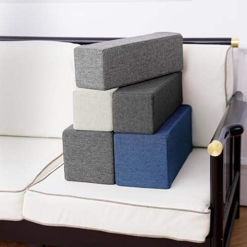 2 Pack Couch Arm Rest Pillow, 8''x8''x20'' Linen Cover, High Density Foam Armrest Cushion, Removable & Washable Elbow Support for Sofa, Bed, and Armchair (Dark Grey)