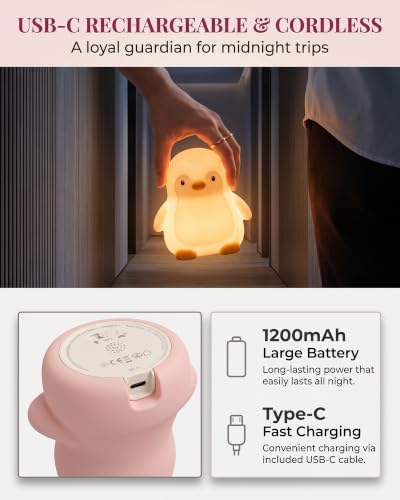 Penguin Night Light: Silicone Dimmable Touch Control with Timer