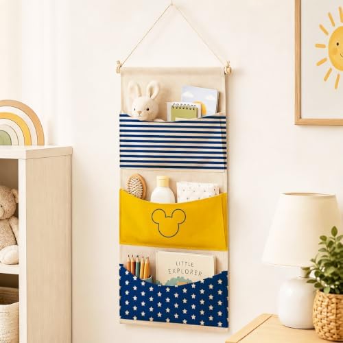 3-Pocket Hanging Wall Organizer, Cute Star Stripe Design for Playroom
