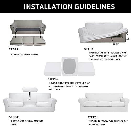 Easy-Going 4 Pieces Stretch Soft Couch Cover for Dogs - Washable Sofa Slipcover for 3 Separate Cushion Couch - Elastic Furniture Protector for Pets, Kids (Sofa, Snow White, Large)