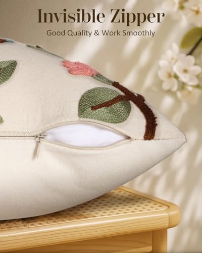 Embroidered Throw Pillow Cover 20x20 Inch, Bird Lemon