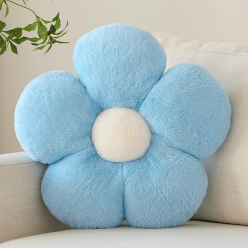 Zlgkjk Flower Pillow, Decorative Throw Pillows with Soft Plush for Couch Bed, Cute Daisy Pillow Cushion Home Decor Floral Throw Pillow (Blue, 19.6 Inches)