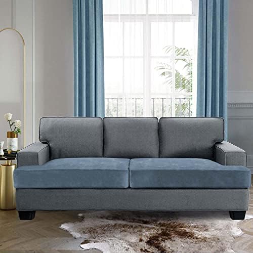 H.VERSAILTEX Stretch Velvet 2 Piece T Cushion Sofa Slipcovers - Individually Fitting Cushion Covers for 2 Couch Seat Cushions - Stay in Place (Stormy Blue)