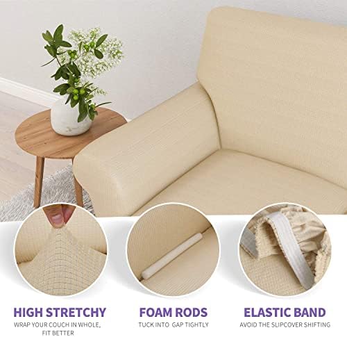 ZNSAYOTX Couch Covers for 3 Cushion Couch High Stretchy Spandex Pet Friendly Sofa Slipcover 1 Piece Non Slip Couch Covers Large Furniture Protector (Beige Yellow, Sofa)