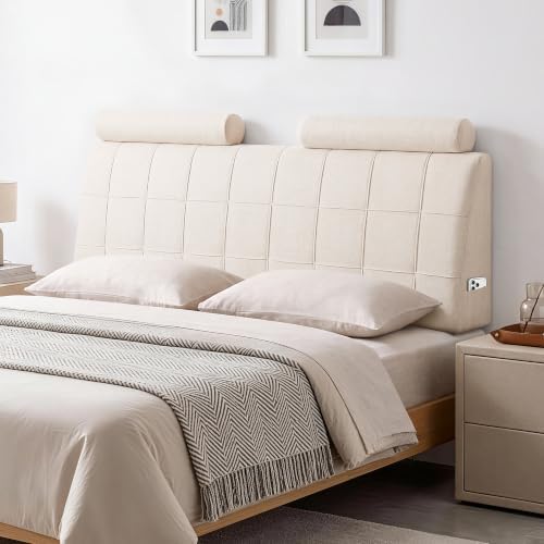 Full Headboard with 2 Headrests, Memory Foam Upholstered Headboard
