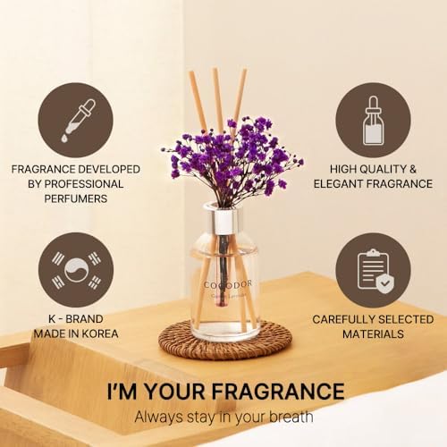COCODOR Flower Reed Diffuser Set / 3.4oz / Cashmere Vanilla/Scent Diffuser with Sticks Home Fragrance Reed Diffuser for Bathroom Shelf Decor