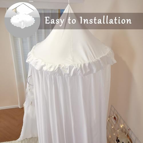 Princess Decor Canopy for Kids Bed, Soft and Durable Bed Canopy for Girls Room Tent Canopy Dreamy Mosquito Net Bedding, Children Reading Nook Canopies Indoor (White)