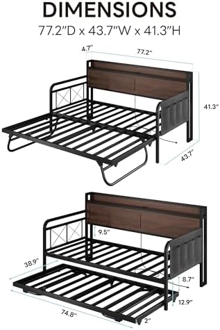 LIKIMIO Twin Daybed with Pop Up Trundle & Charging Station & Storage Shelf