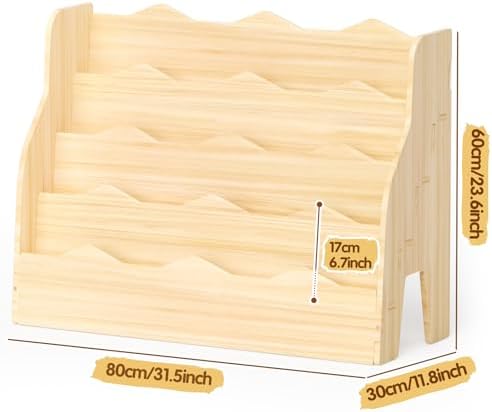 Kids Bookshelf Montessori Wooden Bookcase 4-Tier Front-Facing Organizer