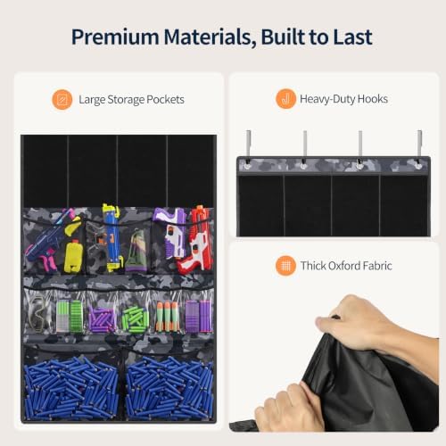 Yecaye Over the Door Toy Gun Organizer, Versatile Toy Storage, Camouflage