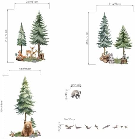 Woodland Animal Wall Decals for Baby: Removable Peel and Stick Vinyl Wall Stickers for Nursery Room Kids Bedroom