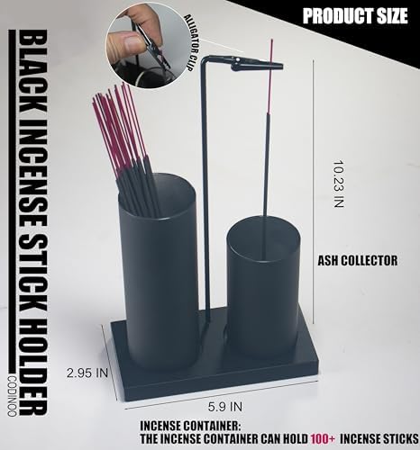 2 in 1 Incense Burner Holder for Sticks,Glass Incense Holder with Storage,Upside Down Incense Holder for Sticks with Glass Ash Catcher for Meditation Yoga Spa Room Home Decor[Full Black]
