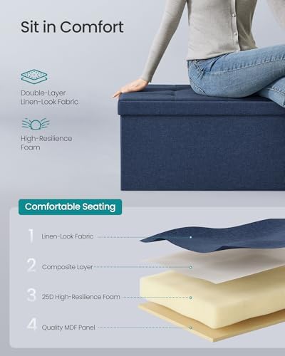 SONGMICS 43.3 Inches Folding Storage Ottoman Bench, Load 660 lb