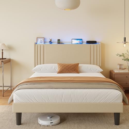 Gizoon Full Bed Frame with Charging Station and LED Lights