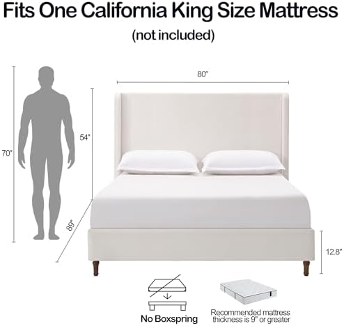 California King 54" Tall Headboard Wingback Bed Frame Cream White