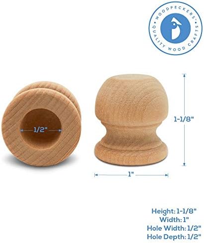 Wood Finials, 1-1/8 Inch Tall with 1/2 Inch Hole, Unfinished Wood Finials for 1/2 Inch Dowel Rods, Wood Dowel Caps for Crafts and DIY, Pack of 500 by Woodpeckers