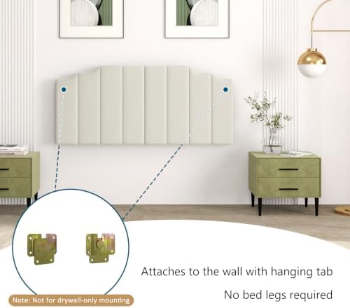 Befurtori Queen Size Headboard Only, Velvet Wall Mount Headboard, Cream