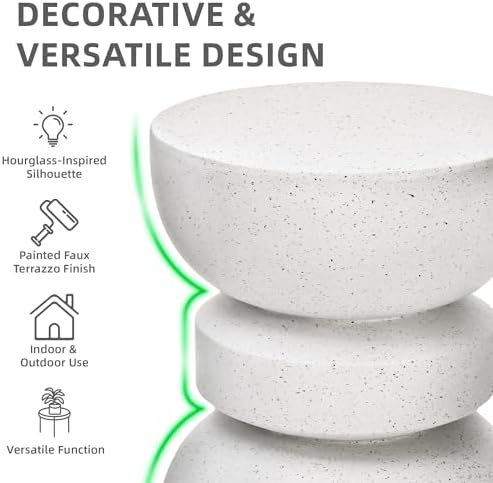 18" Outdoor Side Table, Modern Hourglass Garden Stool,Terrazzo-Look